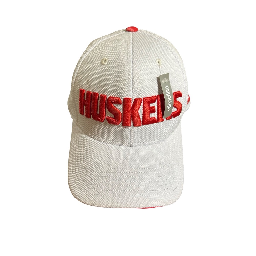 Adidas Nebraska Huskers Hat Mens White Red Climalite Snapback Sideline Mesh Cap
